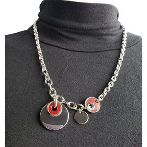 Chico's three round with red accent silver tone chain Necklace